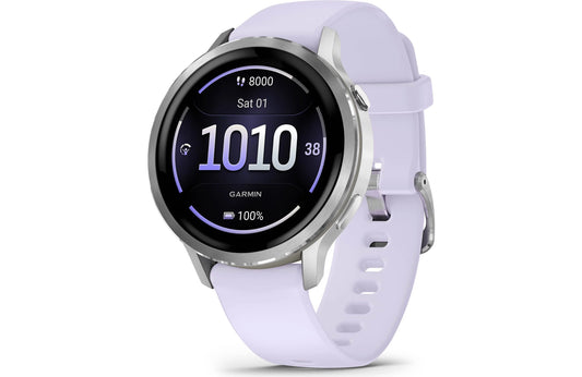 Garmin Venu 4 GPS smartwatch — 41 mm (Silver with periwinkle silicone band)