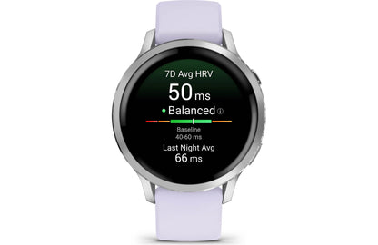Garmin Venu 4 GPS smartwatch — 41 mm (Silver with periwinkle silicone band)