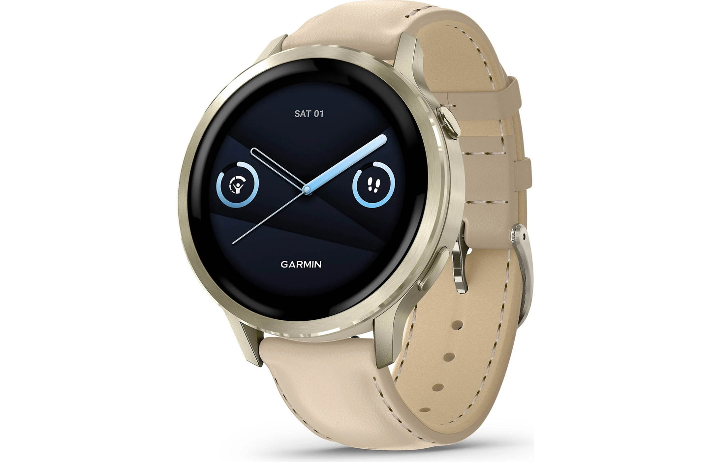 Garmin Venu 4 GPS smartwatch — 41 mm (Lunar gold with bone silicone band and light sand leather band)