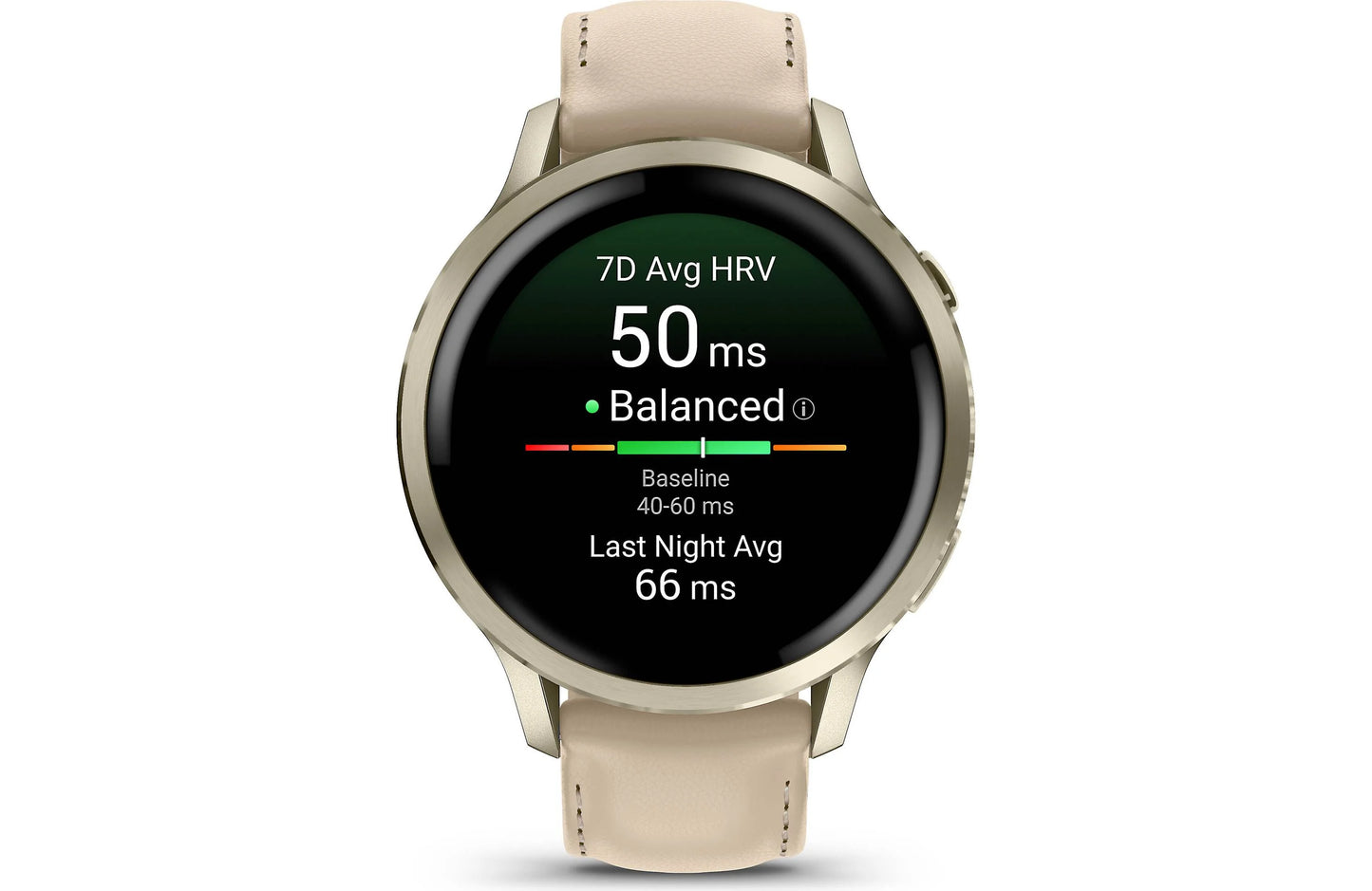 Garmin Venu 4 GPS smartwatch — 41 mm (Lunar gold with bone silicone band and light sand leather band)