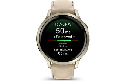 Garmin Venu 4 GPS smartwatch — 41 mm (Lunar gold with bone silicone band and light sand leather band)