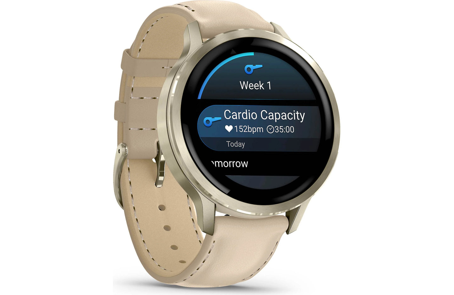 Garmin Venu 4 GPS smartwatch — 41 mm (Lunar gold with bone silicone band and light sand leather band)