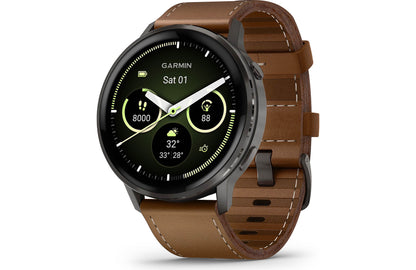 Garmin Venu 4 GPS smartwatch — 45 mm (Slate with black silicone band and brown leather band)