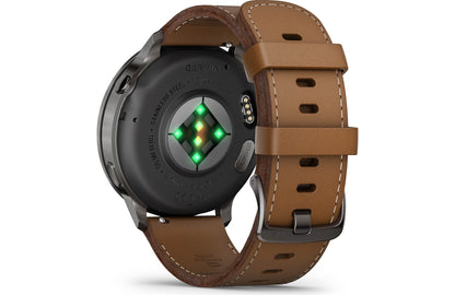 Garmin Venu 4 GPS smartwatch — 45 mm (Slate with black silicone band and brown leather band)