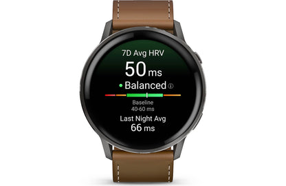 Garmin Venu 4 GPS smartwatch — 45 mm (Slate with black silicone band and brown leather band)