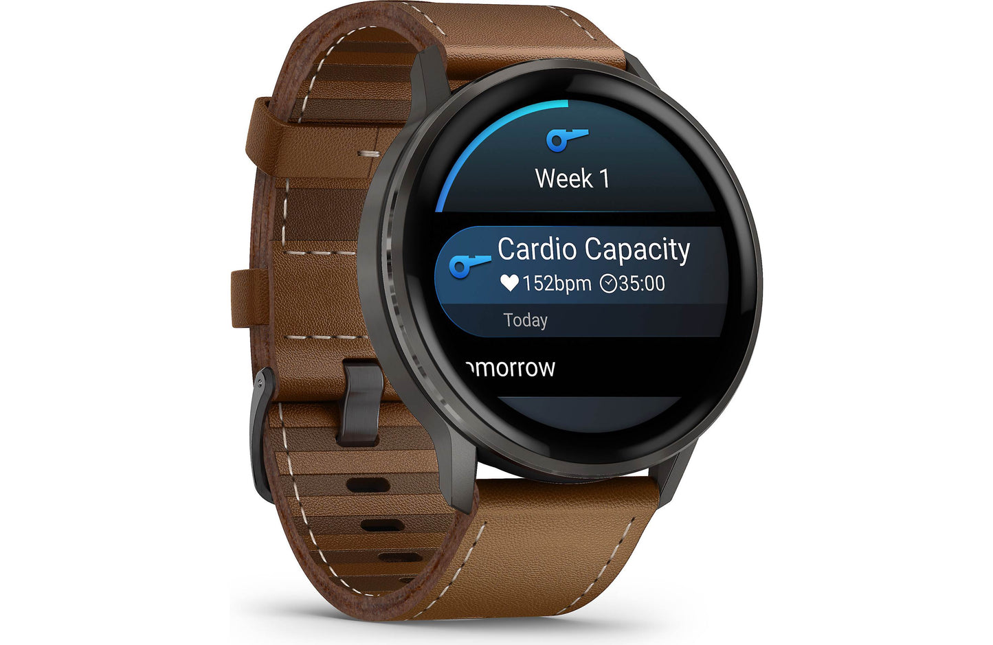 Garmin Venu 4 GPS smartwatch — 45 mm (Slate with black silicone band and brown leather band)