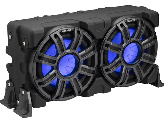 Kicker 51MWLE102 Premium M-Class weatherproof sealed enclosure with one 10" 2-ohm marine subwoofer and one 10" passive speaker