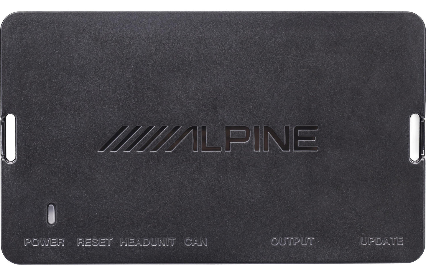 Black electronic device with Alpine logo