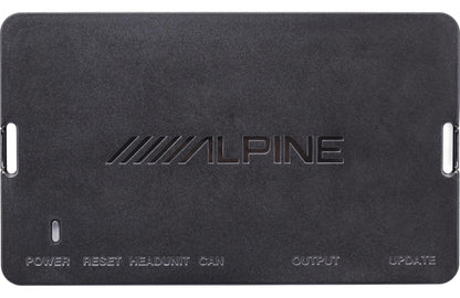 Black electronic device with Alpine logo