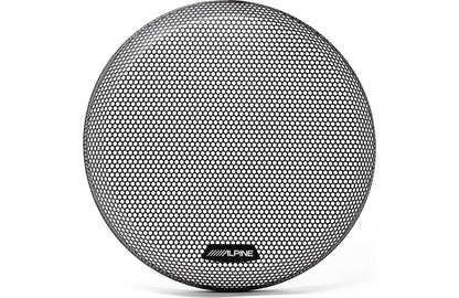 Round speaker with honeycomb pattern and Alpine logo