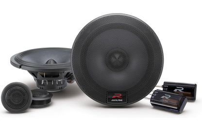 Car speakers with a brand logo on a white background