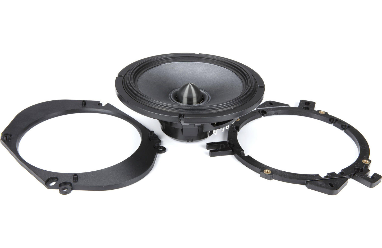 Car speaker with mounting brackets on a white background