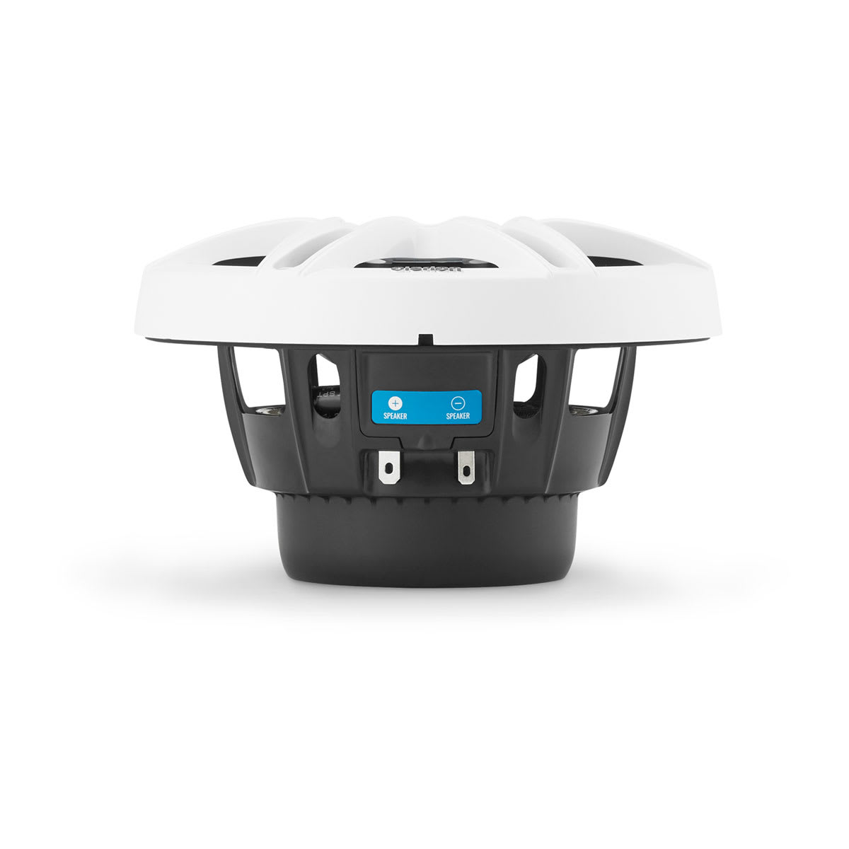 Speaker with white top and black bottom