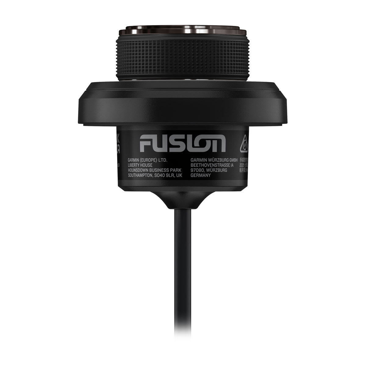 Black camera lens with 'Fusion' branding