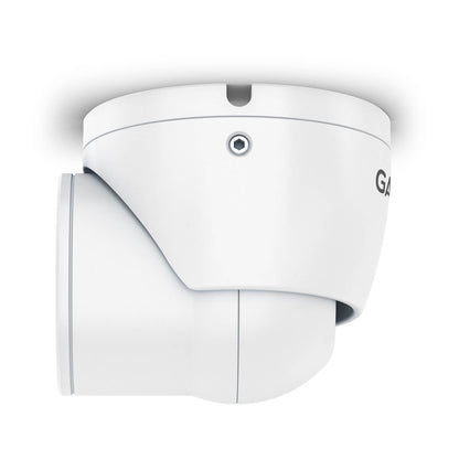White bullet camera (angled with lens and antenna)