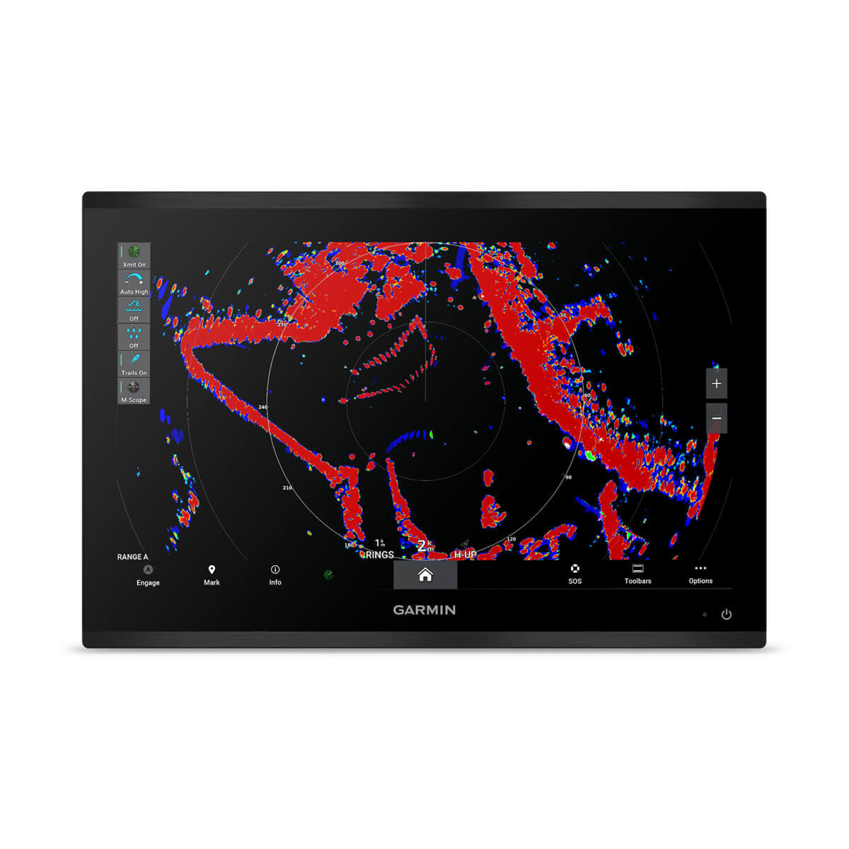 Garmin marine navigation display with sonar graphics