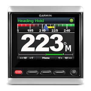Garmin device displaying heading hold information with a digital readout.