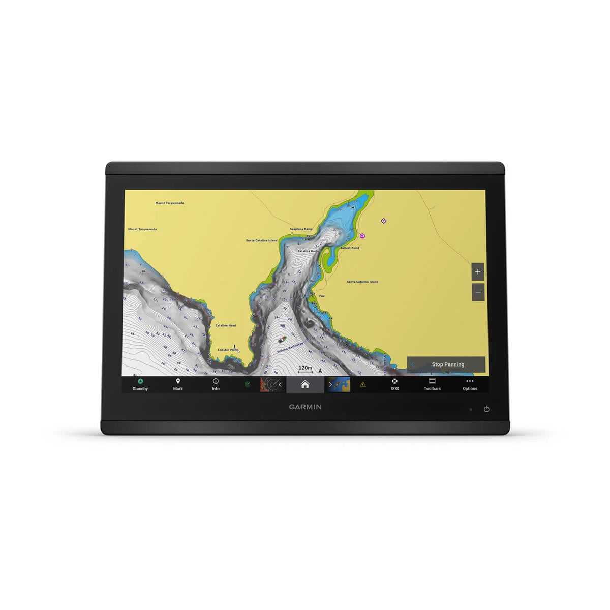 Garmin GPS device displaying a map on a white background