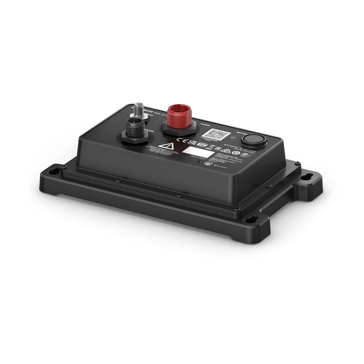 Black electronic device with red button 