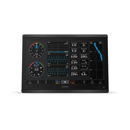 Garmin marine display with various gauges and information