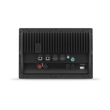 Black electronic device with various ports on a white background