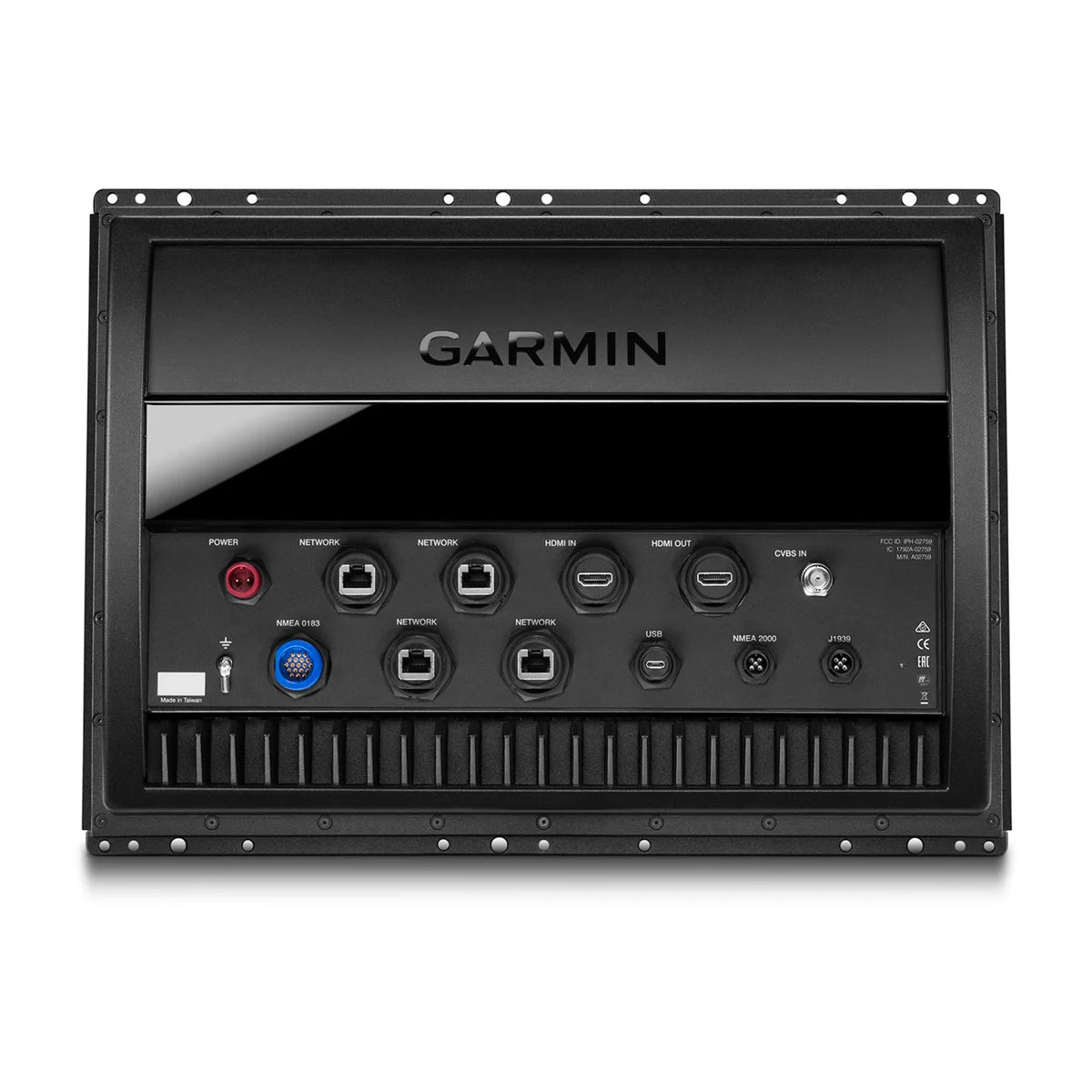 Garmin electronic device with various ports on a white background