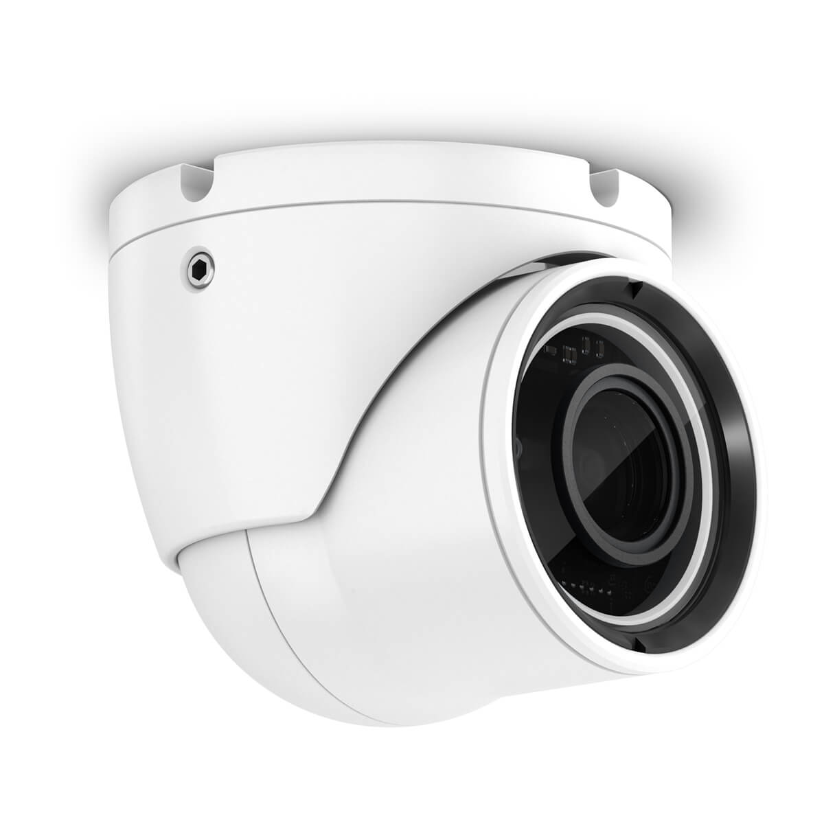 White turret camera (angled lens, IR visible)