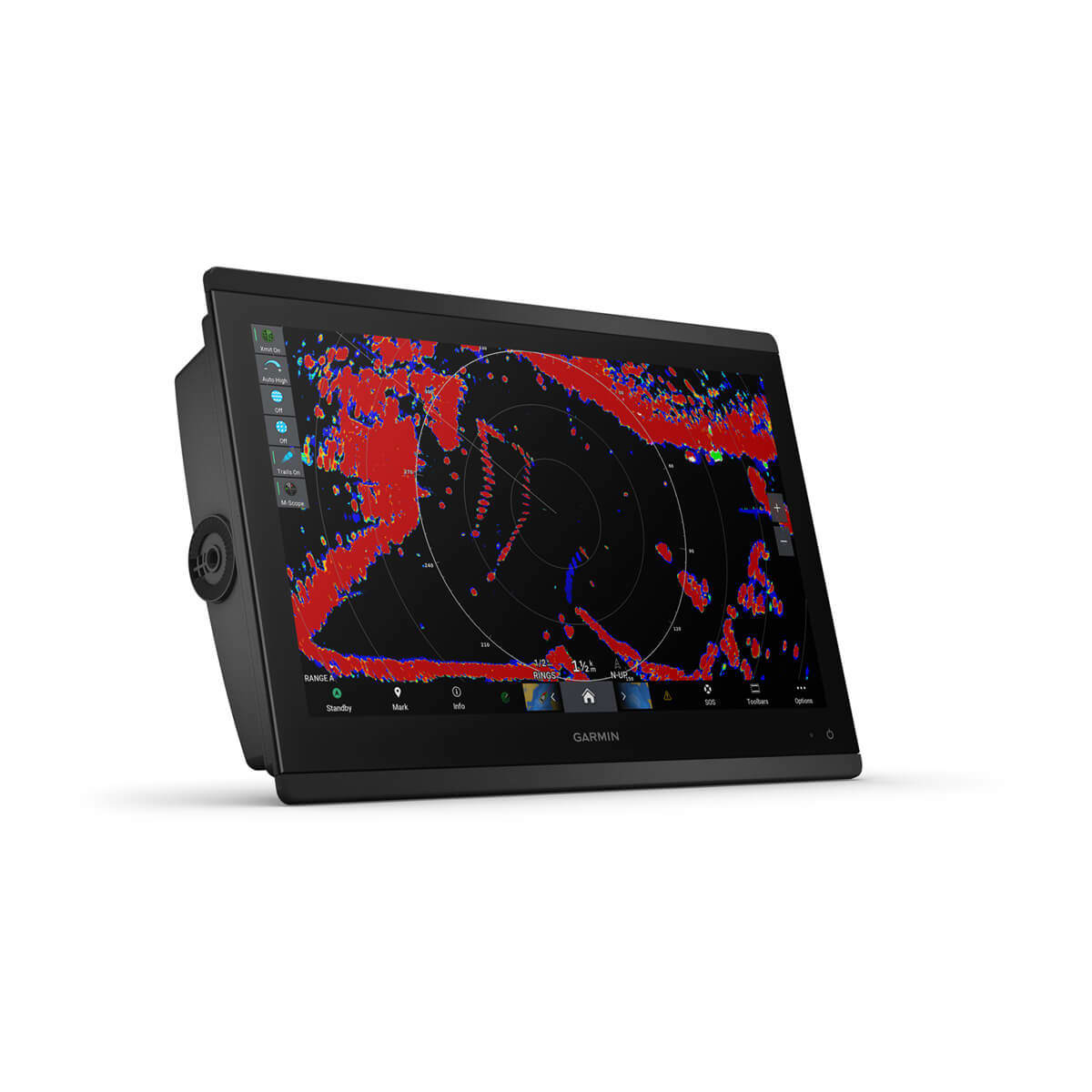 Marine radar display on a white background