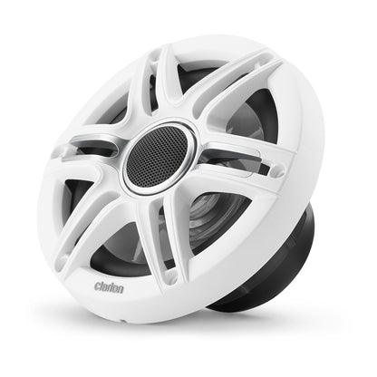 White car speaker with Cladon branding