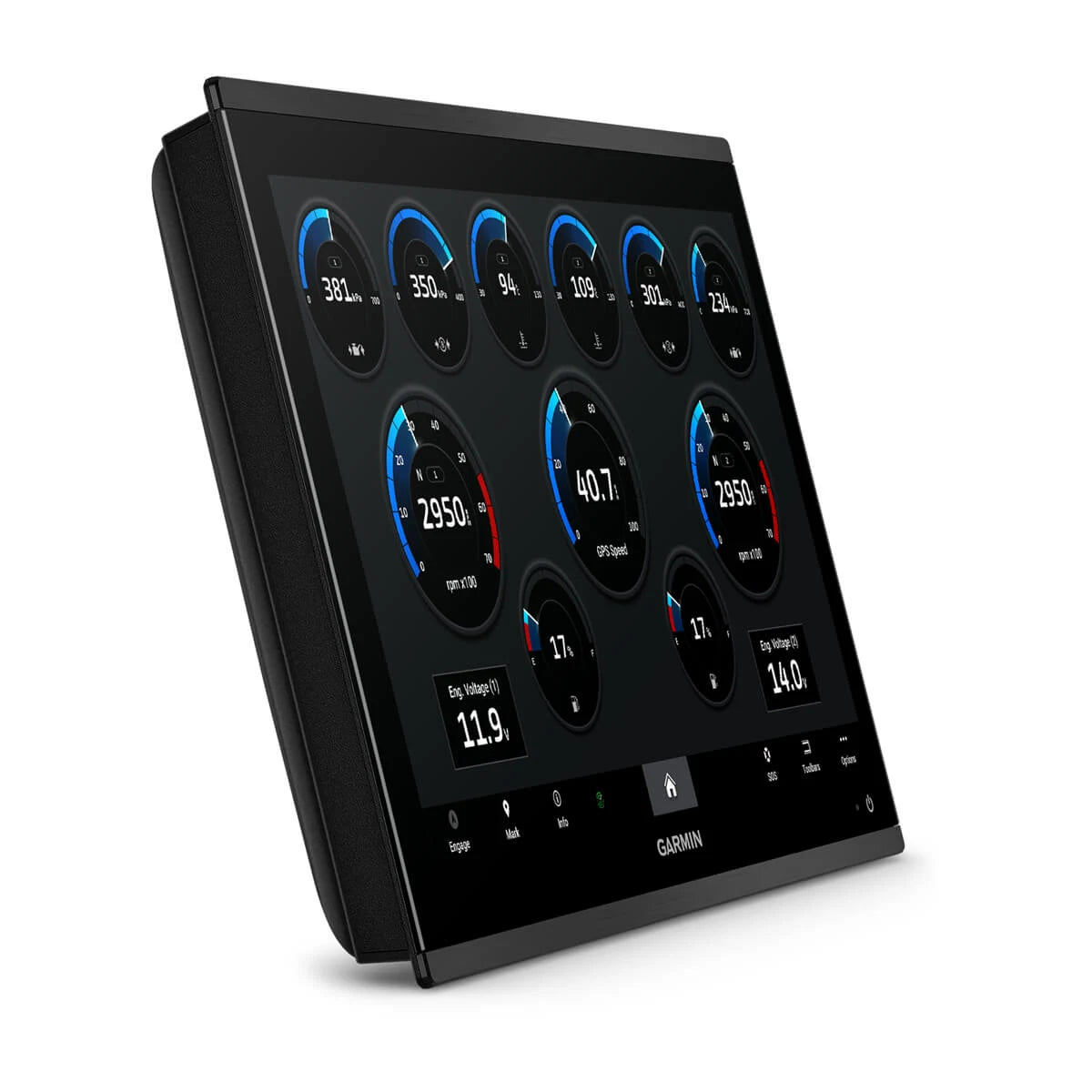 Garmin marine display with digital gauges