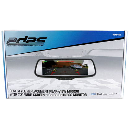 VOXX RVM744A ADAS Rear-view Mirror w/ 7.2" Wide-Screen High Brightness Monitor