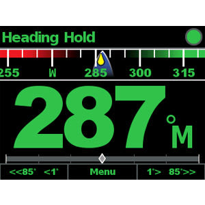 Digital display showing heading hold with a value of 287 degrees on a black background.