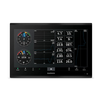 Garmin marine display with various gauges