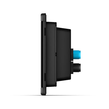 Black electronic device with blue and silver connectors on a white background