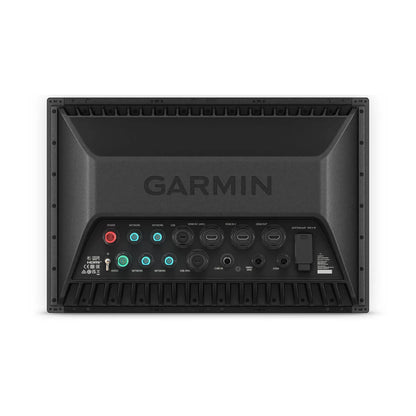 Garmin marine navigation display with multiple ports on a white background