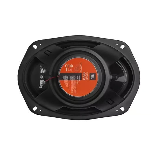 Black speaker with a red label