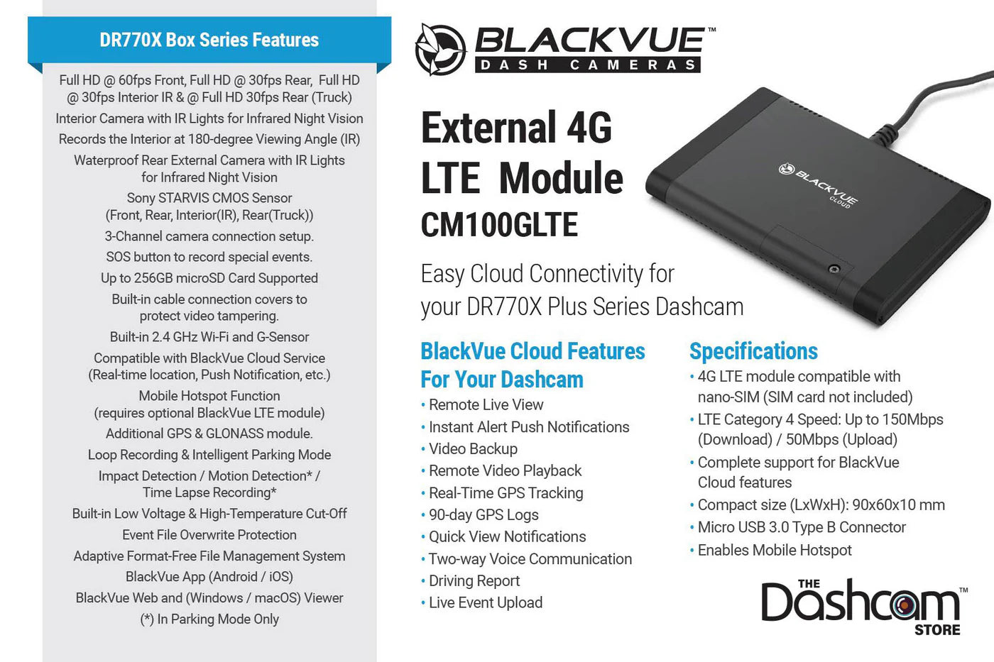 BlackVue DR770X-BOX-TRUCK 3-Channel Full HD Dash Cam For Front-Exterior Rear-Interior
