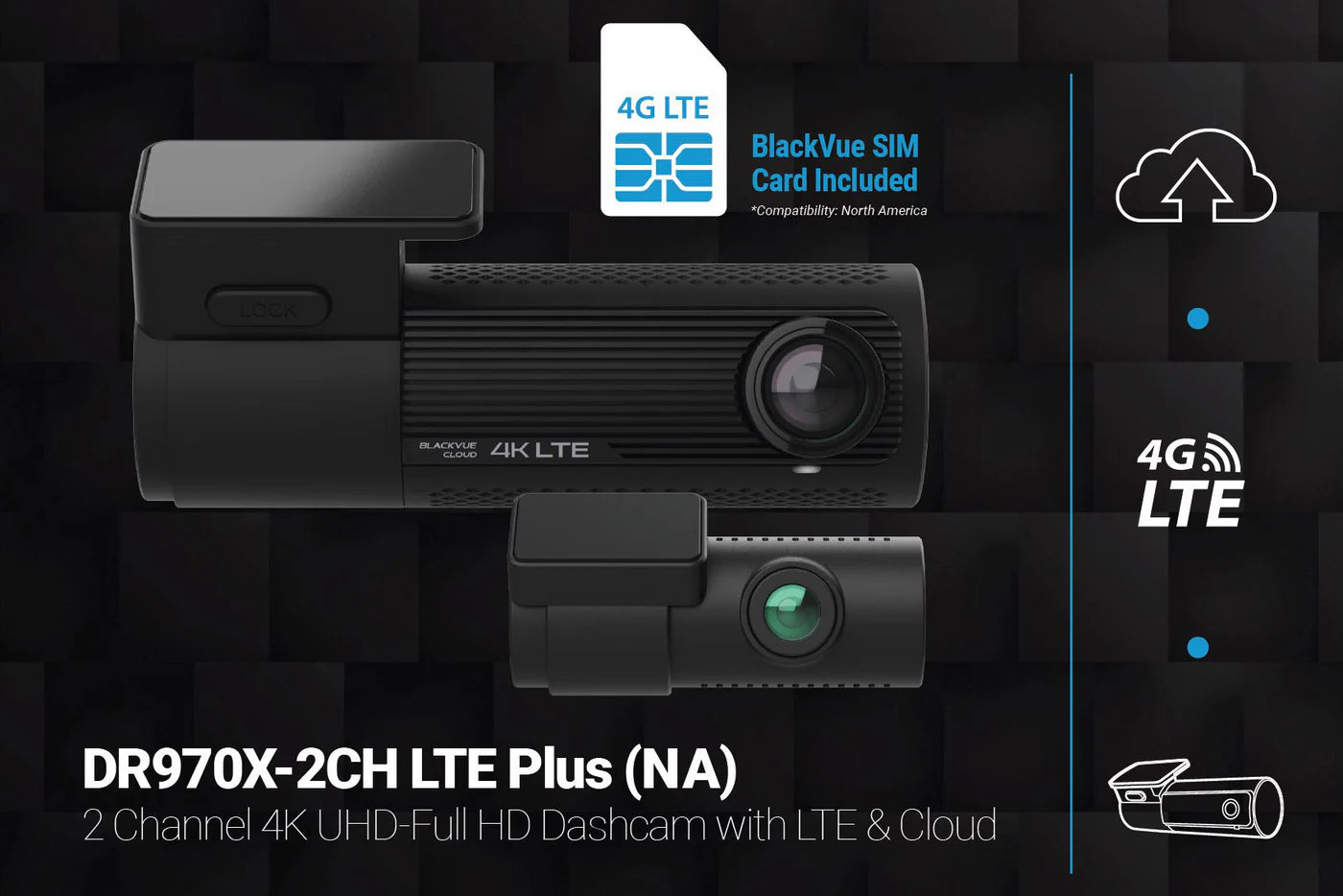 BlackVue DR970X-2CH-LTE-PLUS Dual Lens 4K GPS WiFi Dash Cam w/ Built-In 4G-LTE For Front/Rear